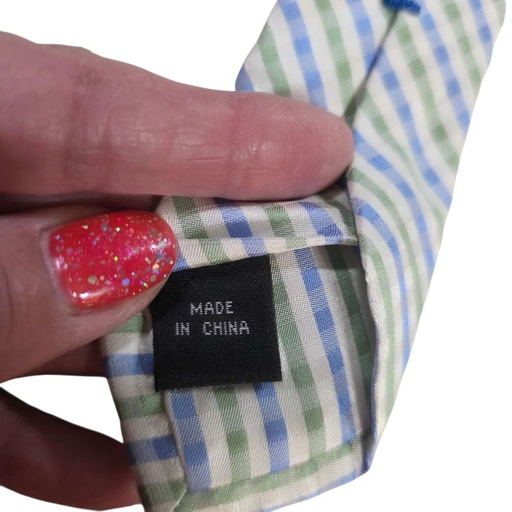 SAKS FIFTH AVENUE Striped‎ Silk Neck Tie Blue Green Diagonal Classic Business